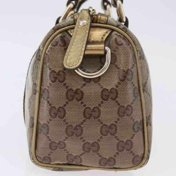 GUCCI GG Crystal Boston Bag Coated Canvas Beige Gold Auth gh1992