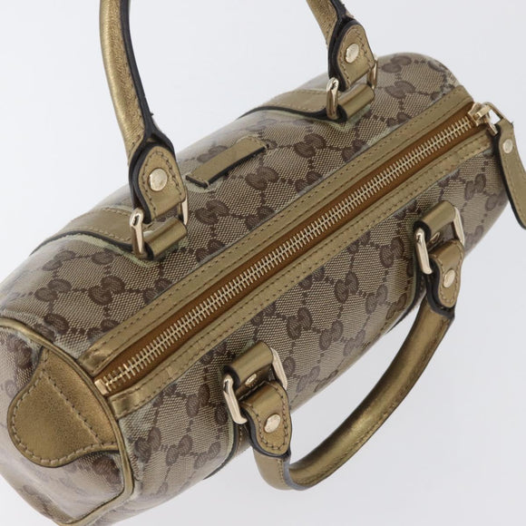 GUCCI GG Crystal Boston Bag Coated Canvas Beige Gold Auth gh1992