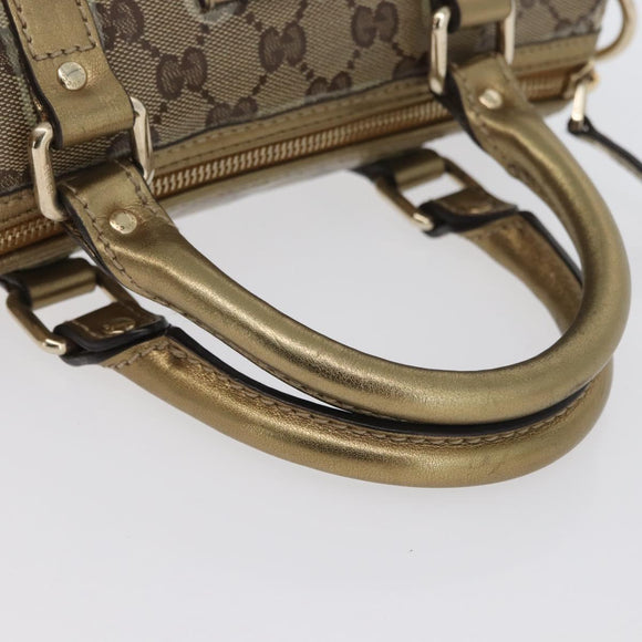 GUCCI GG Crystal Boston Bag Coated Canvas Beige Gold Auth gh1992