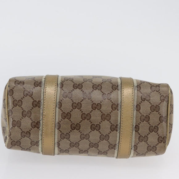 GUCCI GG Crystal Boston Bag Coated Canvas Beige Gold Auth gh1992