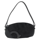 Salvatore Ferragamo Gancini Shoulder Bag Suede Black Silver Auth gh1993-1