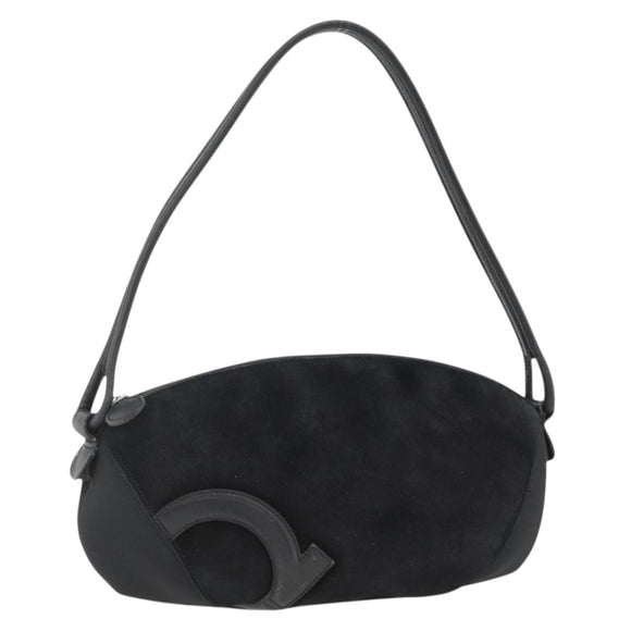 Salvatore Ferragamo Gancini Shoulder Bag Suede Black Silver Auth gh1993