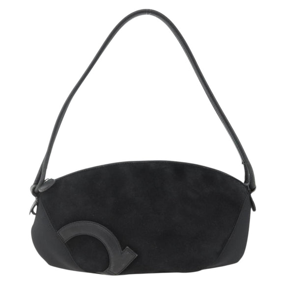 Salvatore Ferragamo Gancini Shoulder Bag Suede Black Silver Auth gh1993