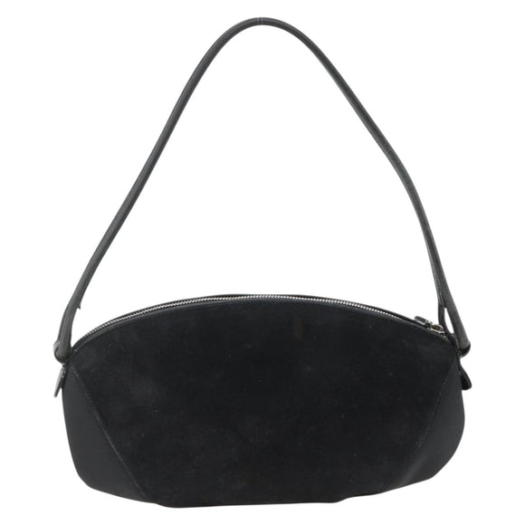 Salvatore Ferragamo Gancini Shoulder Bag Suede Black Silver Auth gh1993
