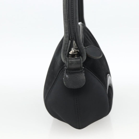 Salvatore Ferragamo Gancini Shoulder Bag Suede Black Silver Auth gh1993