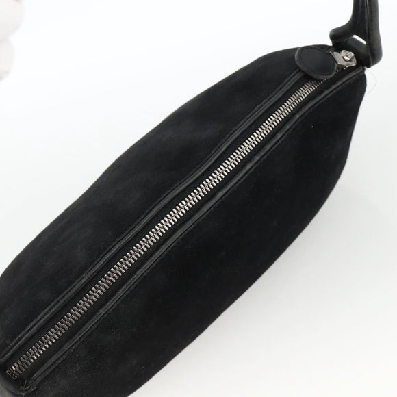 Salvatore Ferragamo Gancini Shoulder Bag Suede Black Silver Auth gh1993