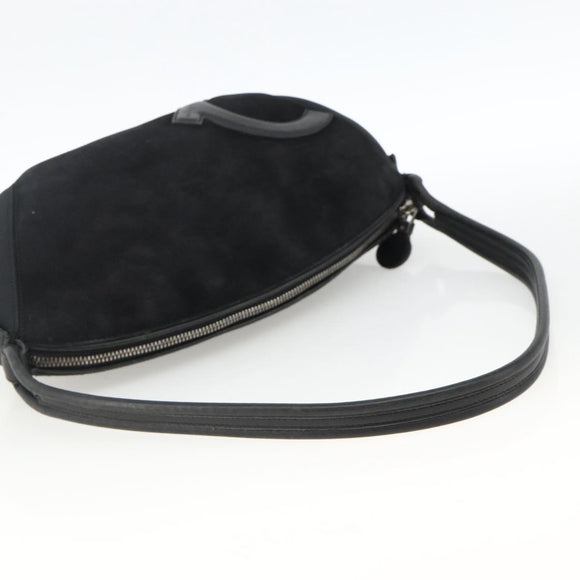 Salvatore Ferragamo Gancini Shoulder Bag Suede Black Silver Auth gh1993