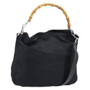 GUCCI Bamboo Shoulder Bag Nylon 2way Brown Silver Auth gh1994-1