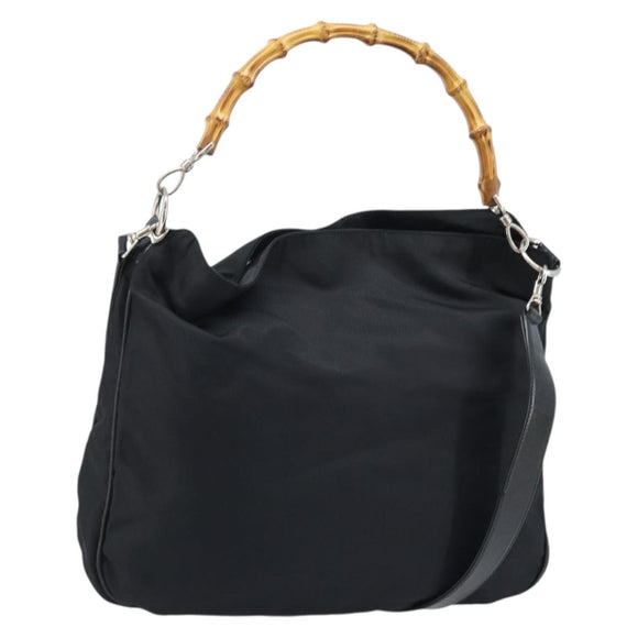 GUCCI Bamboo Shoulder Bag Nylon 2way Brown Silver Auth gh1994