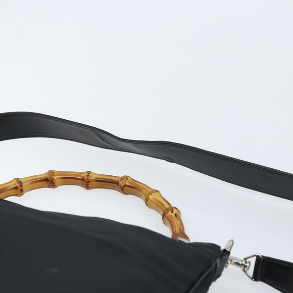 GUCCI Bamboo Shoulder Bag Nylon 2way Brown Silver Auth gh1994