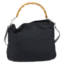 GUCCI Bamboo Shoulder Bag Nylon 2way Brown Silver Auth gh1994-13