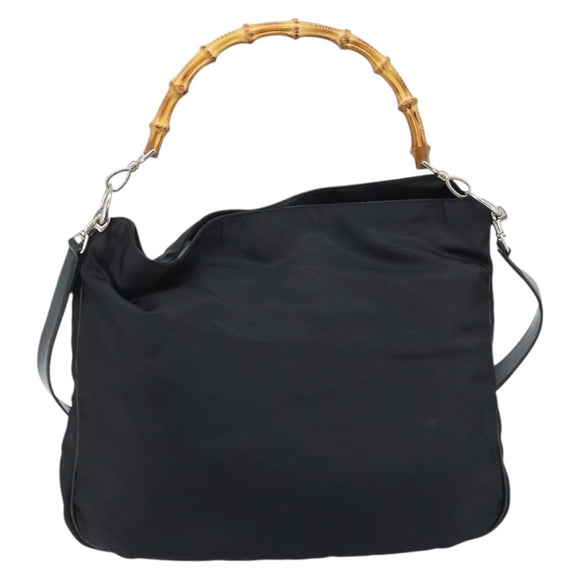 GUCCI Bamboo Shoulder Bag Nylon 2way Brown Silver Auth gh1994