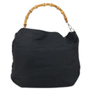 GUCCI Bamboo Shoulder Bag Nylon 2way Brown Silver Auth gh1994-2