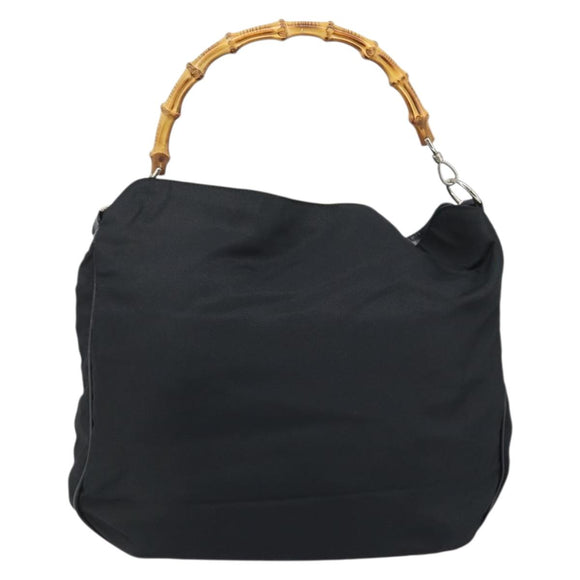 GUCCI Bamboo Shoulder Bag Nylon 2way Brown Silver Auth gh1994