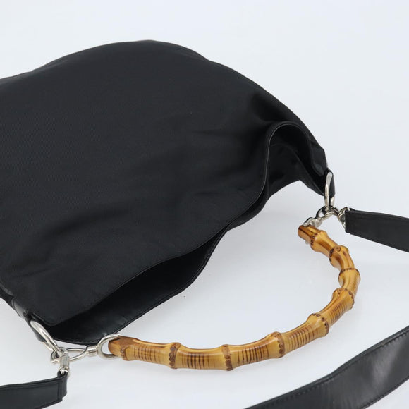 GUCCI Bamboo Shoulder Bag Nylon 2way Brown Silver Auth gh1994