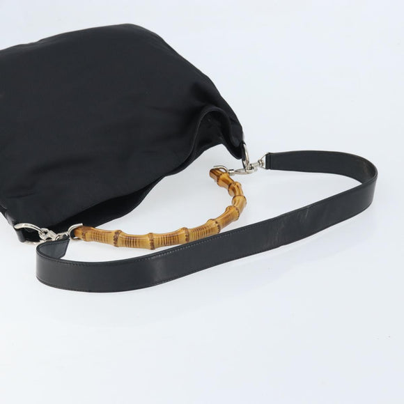 GUCCI Bamboo Shoulder Bag Nylon 2way Brown Silver Auth gh1994