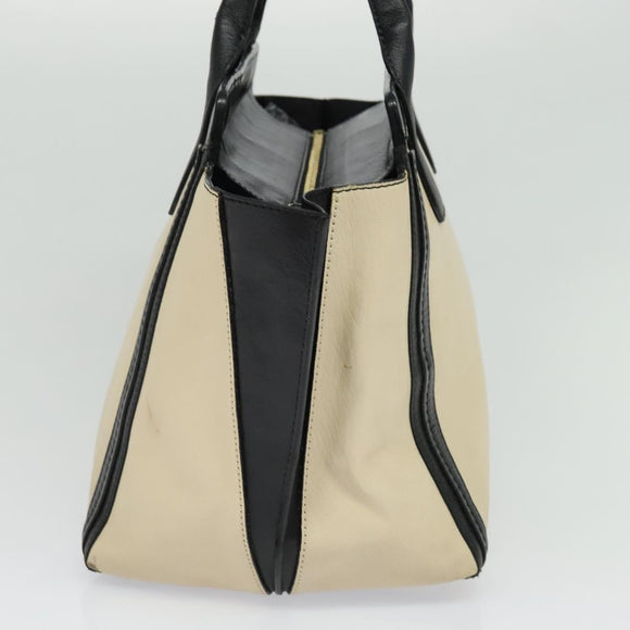 Chloe Alison Tote Bag Leather Beige Black Auth gh200