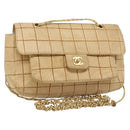 CHANEL Wild Stitch Choco Bar Chain Bag Lamb Skin Beige Gold CC Auth gh2006-1