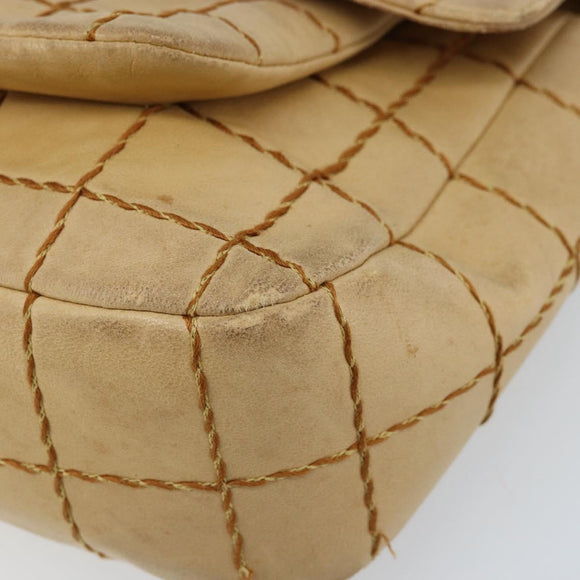 CHANEL Wild Stitch Choco Bar Chain Bag Lamb Skin Beige Gold CC Auth gh2006