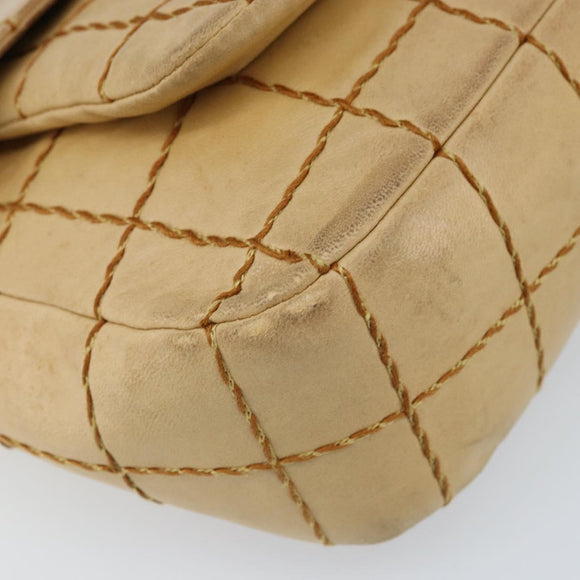 CHANEL Wild Stitch Choco Bar Chain Bag Lamb Skin Beige Gold CC Auth gh2006