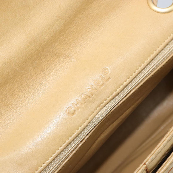 CHANEL Wild Stitch Choco Bar Chain Bag Lamb Skin Beige Gold CC Auth gh2006
