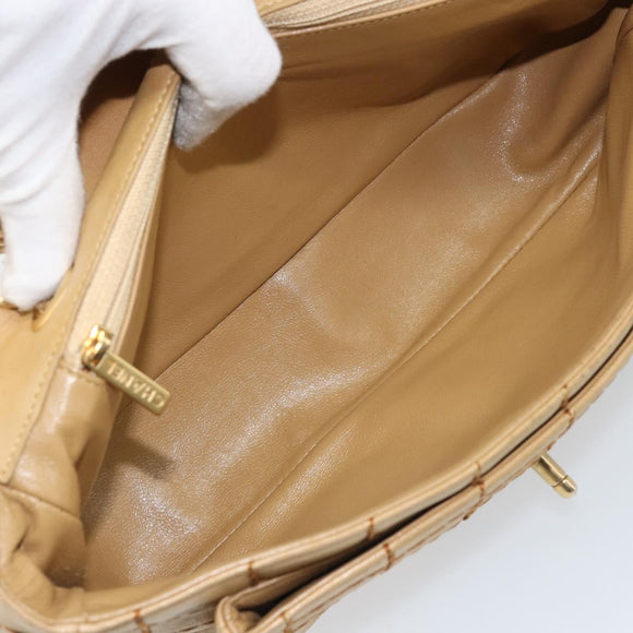 CHANEL Wild Stitch Choco Bar Chain Bag Lamb Skin Beige Gold CC Auth gh2006