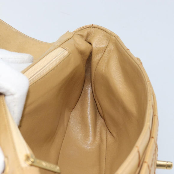 CHANEL Wild Stitch Choco Bar Chain Bag Lamb Skin Beige Gold CC Auth gh2006
