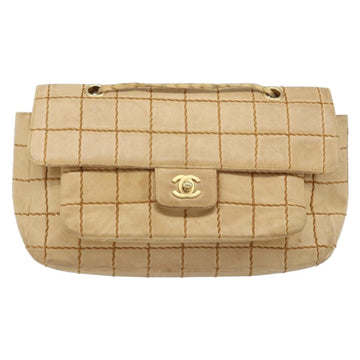 CHANEL Wild Stitch Choco Bar Chain Bag Lamb Skin Beige Gold CC Auth gh2006 - 0