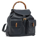 GUCCI Bamboo Backpack Leather Black Gold 003 2058 0016 Auth gh2009-1
