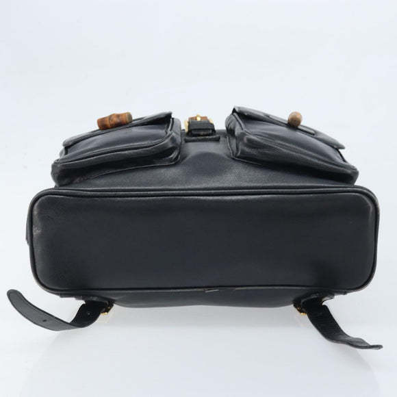 GUCCI Bamboo Backpack Leather Black Gold 003 2058 0016 Auth gh2009