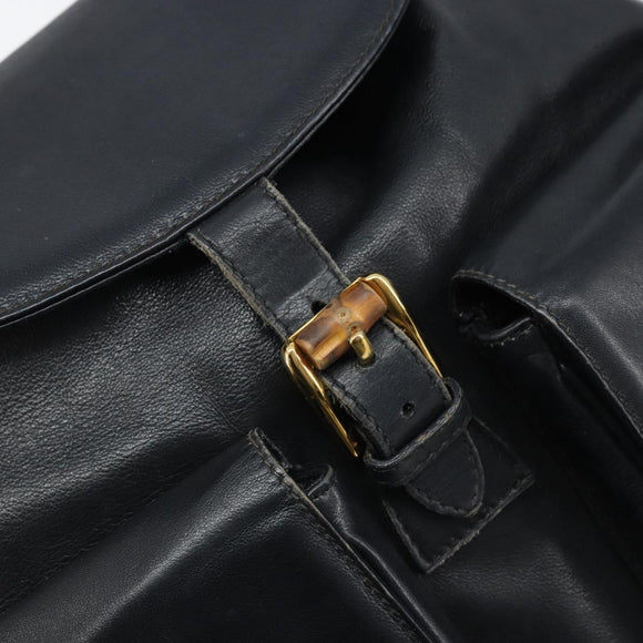 GUCCI Bamboo Backpack Leather Black Gold 003 2058 0016 Auth gh2009