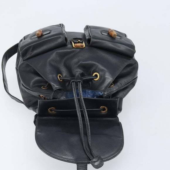 GUCCI Bamboo Backpack Leather Black Gold 003 2058 0016 Auth gh2009