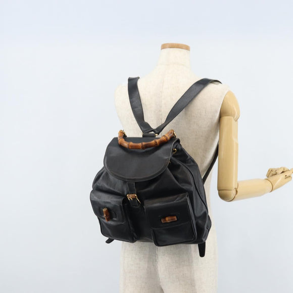 GUCCI Bamboo Backpack Leather Black Gold 003 2058 0016 Auth gh2009