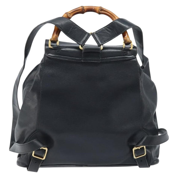 GUCCI Bamboo Backpack Leather Black Gold 003 2058 0016 Auth gh2009