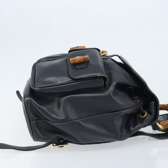 GUCCI Bamboo Backpack Leather Black Gold 003 2058 0016 Auth gh2009