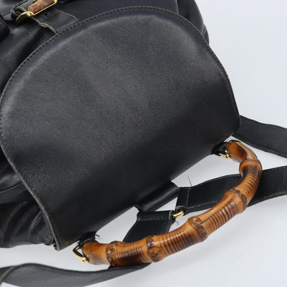 GUCCI Bamboo Backpack Leather Black Gold 003 2058 0016 Auth gh2009