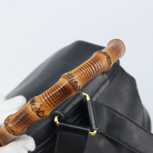 GUCCI Bamboo Backpack Leather Black Gold 003 2058 0016 Auth gh2009