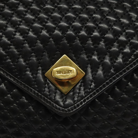 BALLY Hand Bag Leather Black Gold Auth gh201