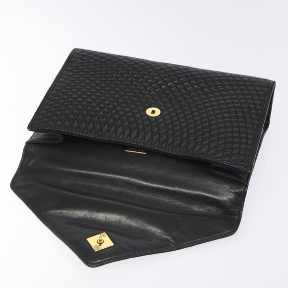 BALLY Hand Bag Leather Black Gold Auth gh201