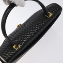 BALLY Hand Bag Leather Black Gold Auth gh201-6