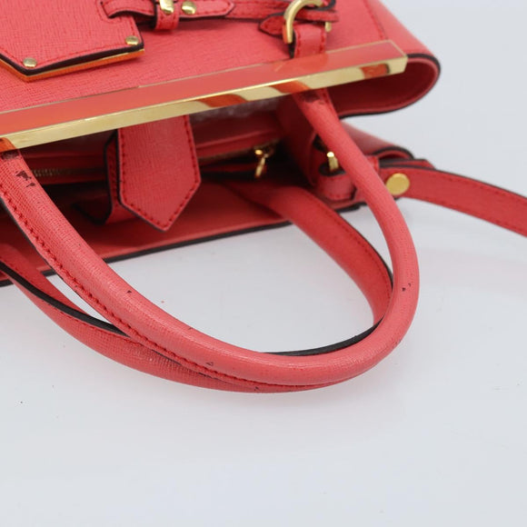 FENDI 2JOURS Hand Bag Leather 2way Pink Gold Auth gh2010