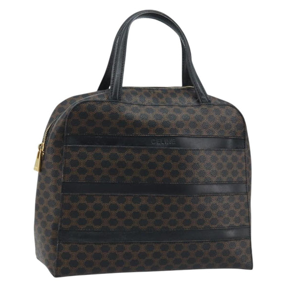 CELINE Macadam Canvas Hand Bag PVC Leather Black Gold Auth gh2022