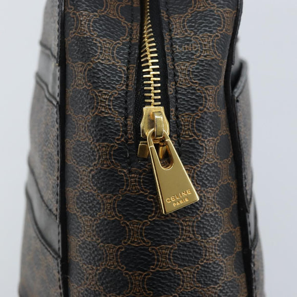 CELINE Macadam Canvas Hand Bag PVC Leather Black Gold Auth gh2022