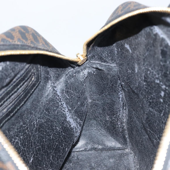 CELINE Macadam Canvas Hand Bag PVC Leather Black Gold Auth gh2022