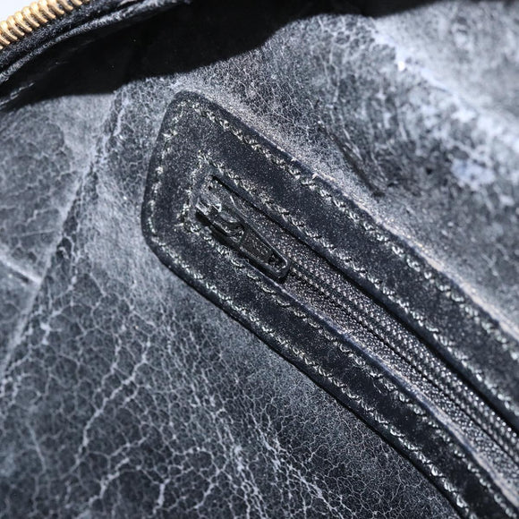 CELINE Macadam Canvas Hand Bag PVC Leather Black Gold Auth gh2022