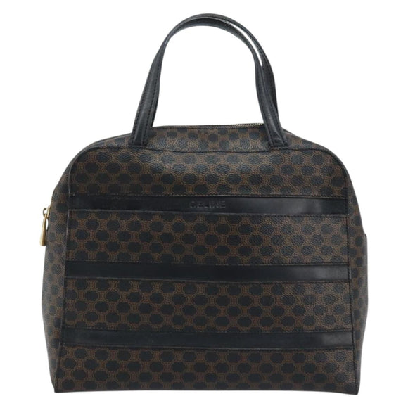 CELINE Macadam Canvas Hand Bag PVC Leather Black Gold Auth gh2022