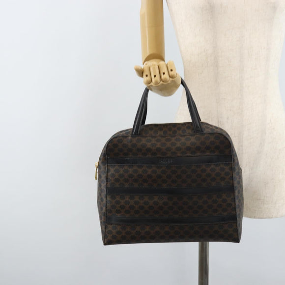 CELINE Macadam Canvas Hand Bag PVC Leather Black Gold Auth gh2022