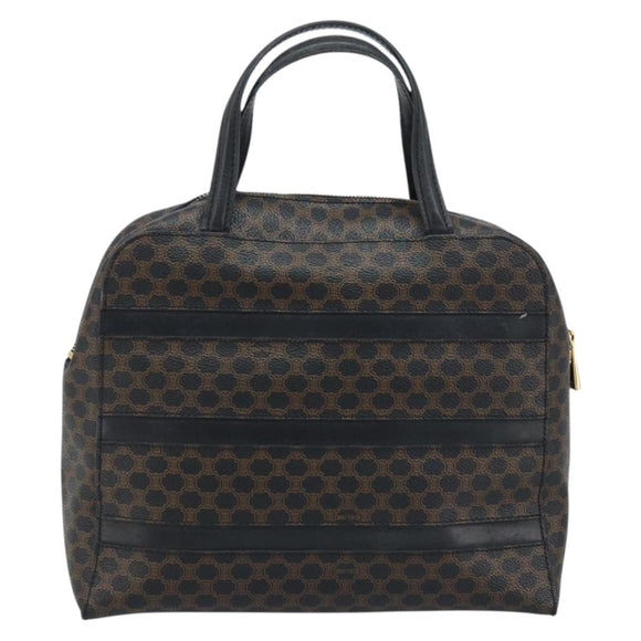 CELINE Macadam Canvas Hand Bag PVC Leather Black Gold Auth gh2022