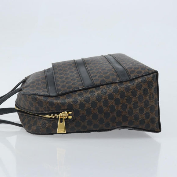 CELINE Macadam Canvas Hand Bag PVC Leather Black Gold Auth gh2022