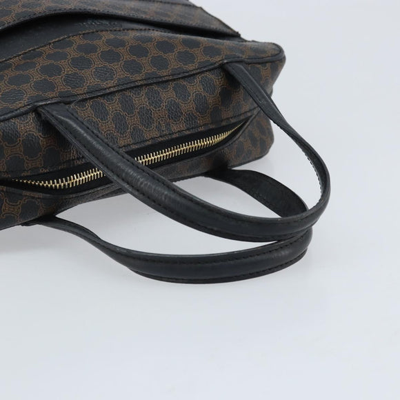 CELINE Macadam Canvas Hand Bag PVC Leather Black Gold Auth gh2022